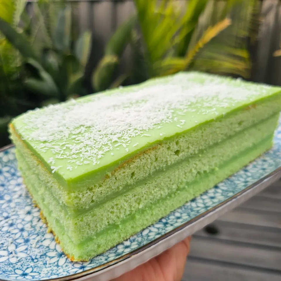 Pandan layer cake loaf by Amour Desserts with green sponge and jelly layers